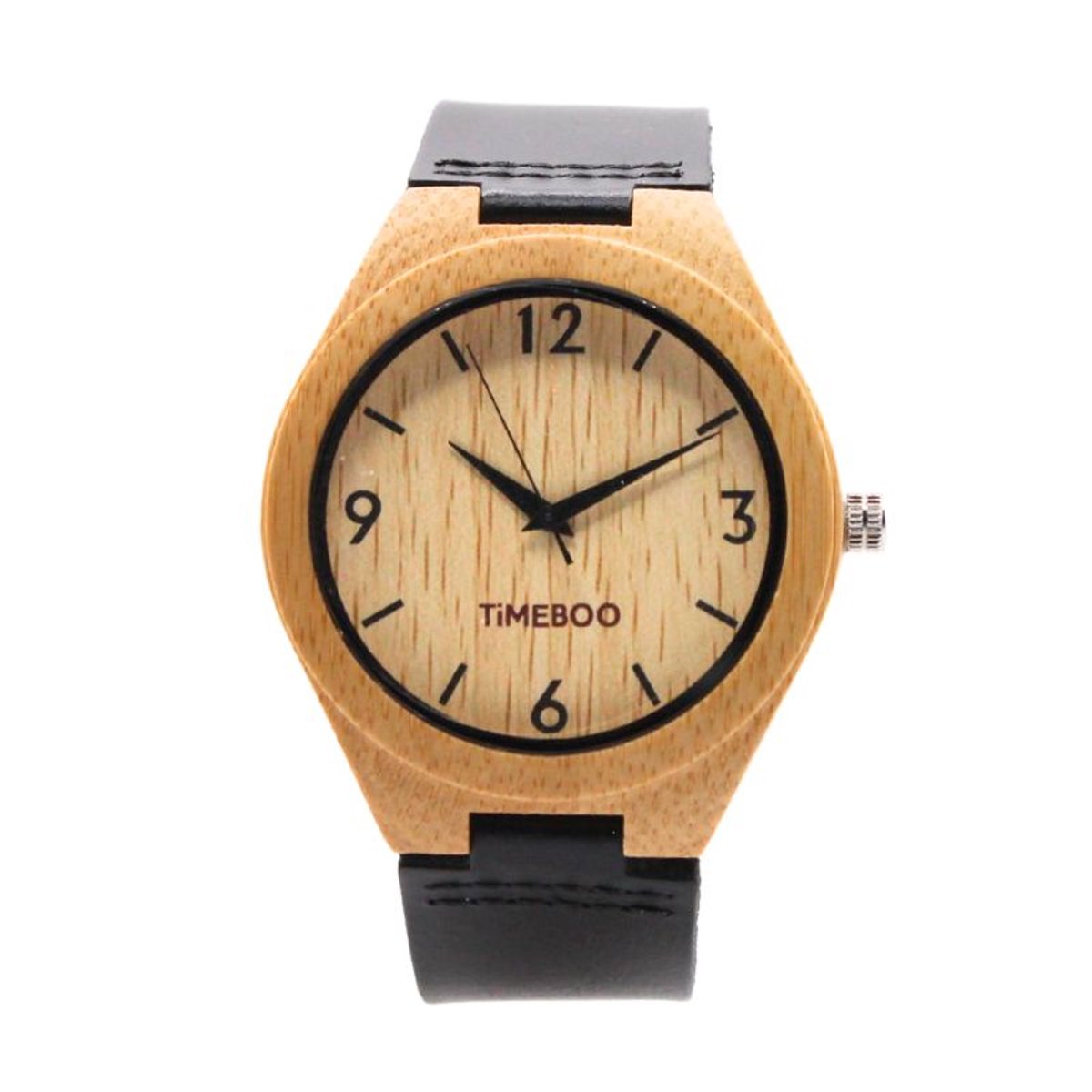 Timeboo horloge Big | Bamboe houten horloge | Heren - leer - Black - met cijfers