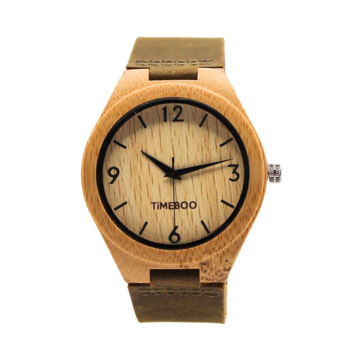 Timeboo horloge Big | Bamboe houten horloge | Heren - leer - Green - met cijfers