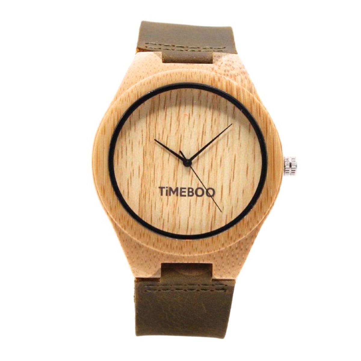 Timeboo horloge Big | Bamboe houten horloge | Heren - leer - Green - zonder cijfers