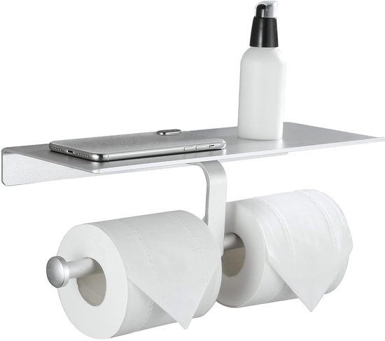 Dubbele Toiletpapierhouder Met Plank, Zelfklevende Wandgemonteerde Toiletrolhouder Opbergruimte