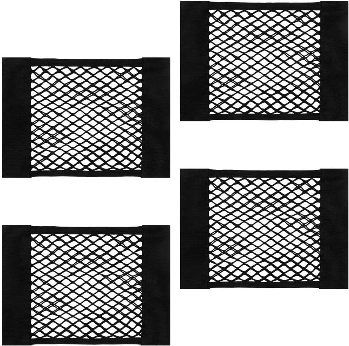 TRANKIELO® – Universele Elastische Autobagagenetten | 4 stuks – 30 x 25 cm | Kofferbaknet met Klittenbandsluiting | Geschikt voor Auto, SUV, en Vrachtwagen