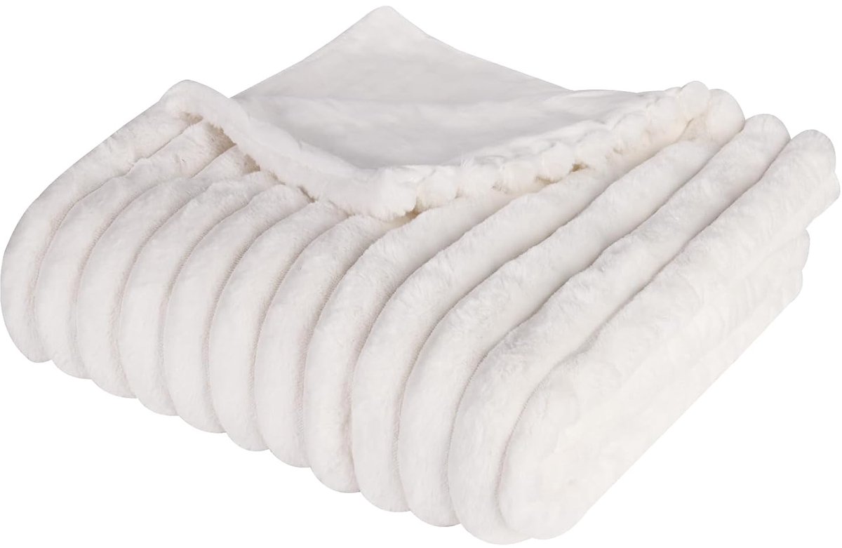 GKXLH Superzachte pluche deken - pluizige plaid voor banken, grote sprei van kunstbont, lichte warme bankovertrek (B130 x L160 cm, beige wit