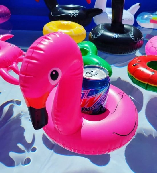 12 opblaasbare bekerhouders voor het zwembad - flamingo en kokosnoot