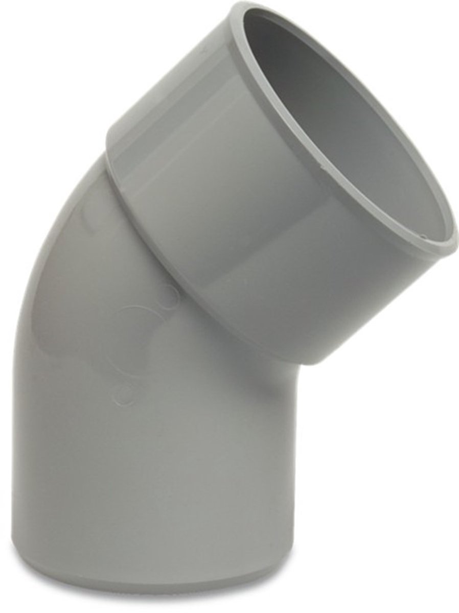 PVC bocht 45° – 50 mm lijmmof x spie grijs KOMO
