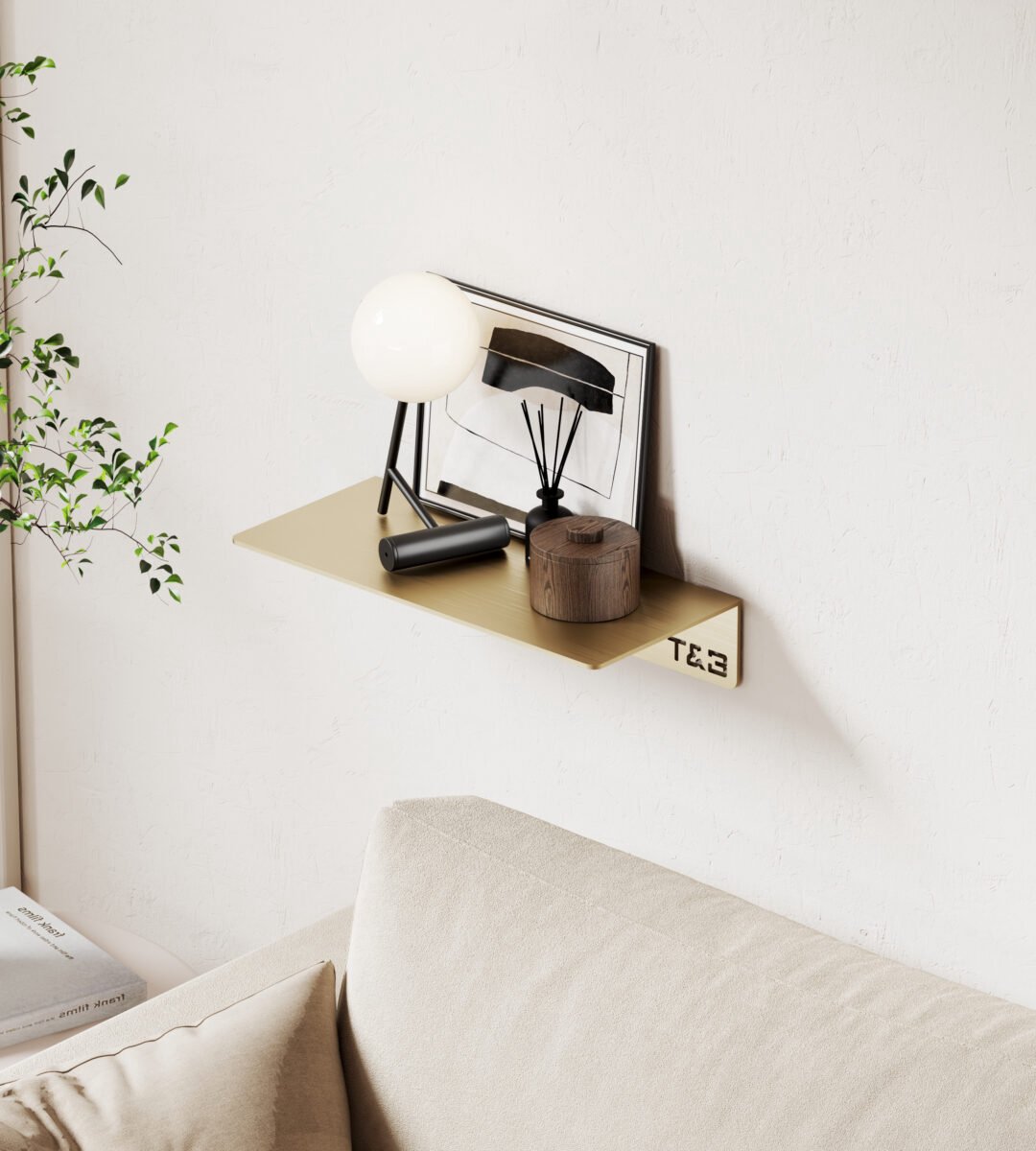 Nortiq T&B Wandplank / Planchet - geborsteld goud - 20 cm