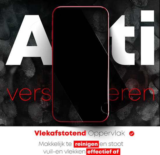 Film protectrice sur smartphone rouge avec empreintes digitales. Surface anti-taches, facile à nettoyer et repousse efficacement la saleté.
