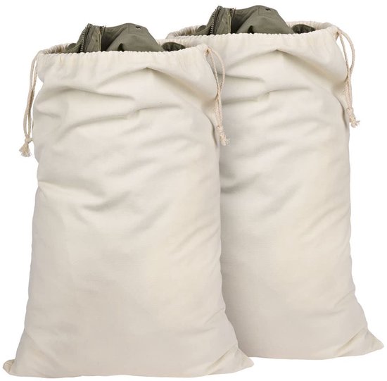 46 x 62 cm Beige Katoenen Waszak, 2 Stuks Katoenen Tas met Trekkoord, Draagbaar Opvouwbaar Praktisch Waszakken met Grote Capaciteit, Natuurlijke Waszak Tas voor Opbergen van Kleding Speelgoed Boeken