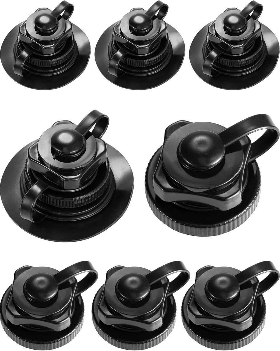 8 stuks - Boston-ventiel - Vervangende schroef voor opblaasbare bootventiel - Voor rubberboot, kajak, zwembadboot, luchtbed, zwart