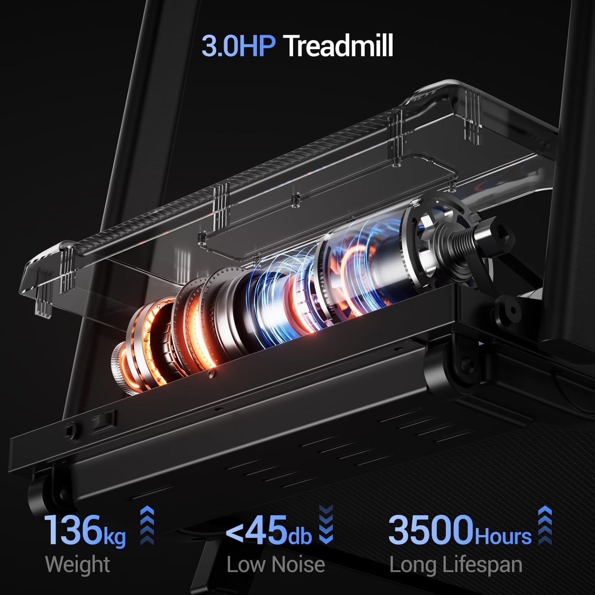Afbeelding 3 van Loopband voor thuis - Inklapbaar met verstelbare helling tot 9%, snelheid tot 12 KM/H. Uitgerust met een 3.0 PK motor en 12 preset programma's. Maximale gebruikersgewicht: 136KG.