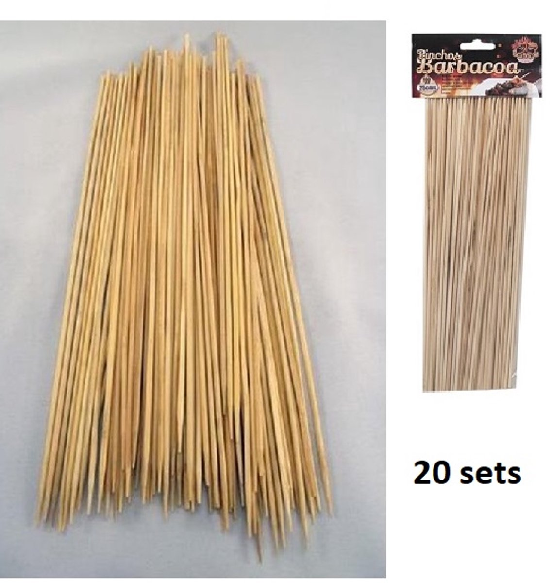 Set van 20 zakjes ad 100 houten Sate-prikkers met lengte 25cm