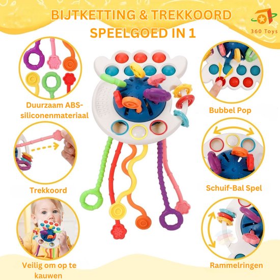360 Living® - Baby Speelgoed 6 maanden - 4 in 1 set - Speelgoed 1 Jaar - Stapelstenen - Bijtketting - Trekkoord Baby - Vormenstoof - 0 tot 4 jaar - Babyspeelgoed 0 Jaar - Montessori Speelgoed - Baby Speelgoed van 360 Living — afbeelding 4