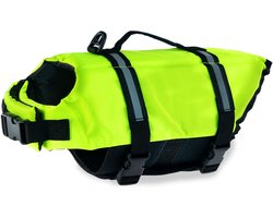 Reddingsvest Hond-Hondenreddingsvest-Zwemvest Hond-- Hondenzwemvest voor zwemmen en varen-Verstelbaar zwemvest voor kleine honden met reflecterende strepen-Fluorescerend groen-Borstomvang: 41~53cm-Nekomtrek: 36~47cm-S