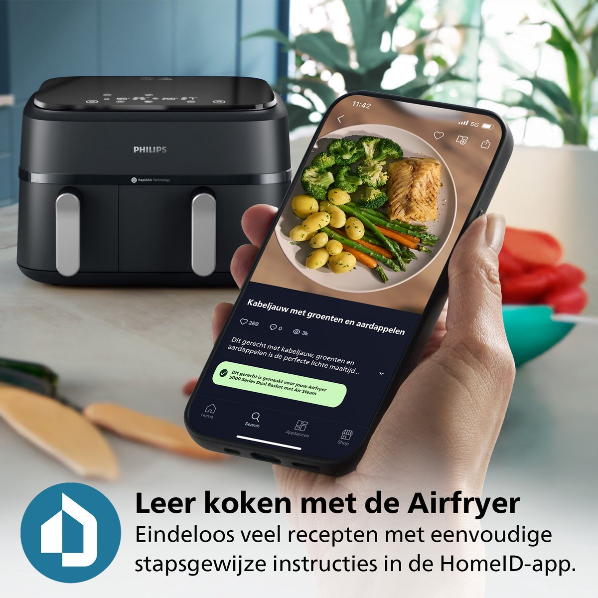 Philips 3000 Series Dual Airfryer - NA351/00 - Dubbele Mand - 9L - Tot 6 Personen - Zwart/Zilver — afbeelding 6
