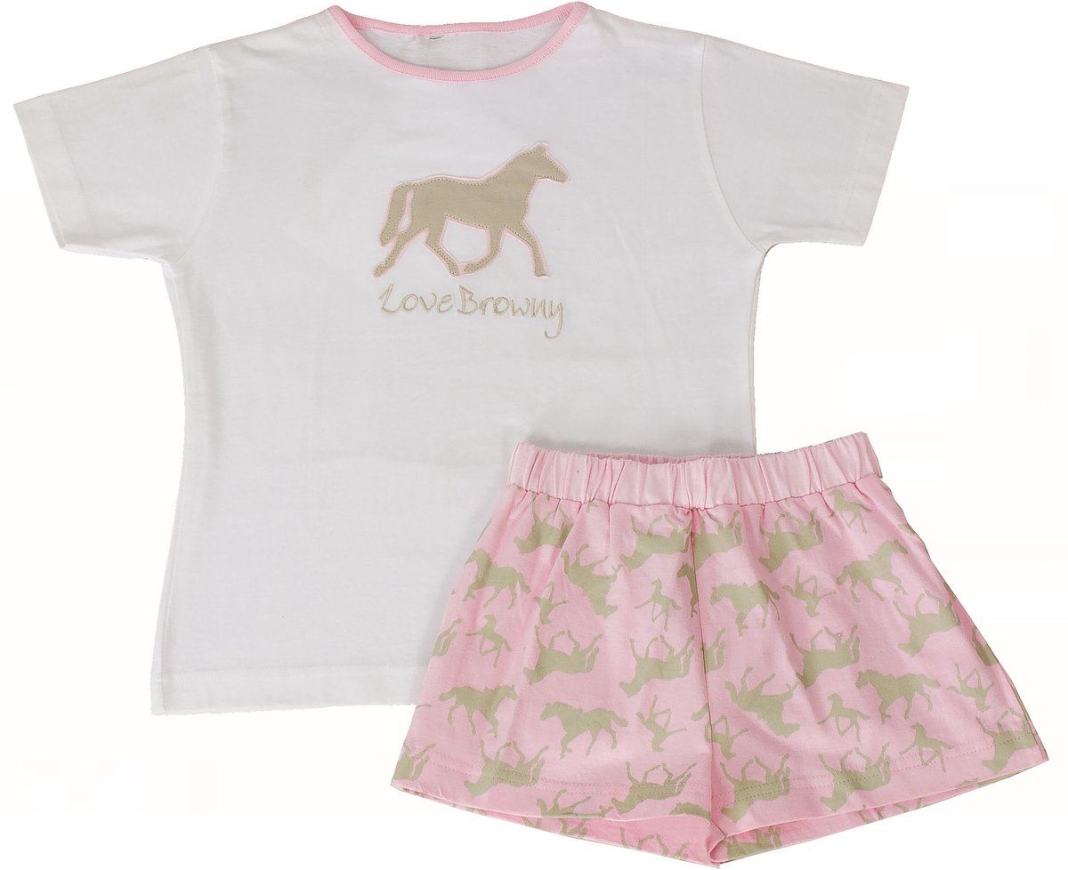 AnnaRebella Meisjes Shortama - 100% Katoen - Roze - Maat 176