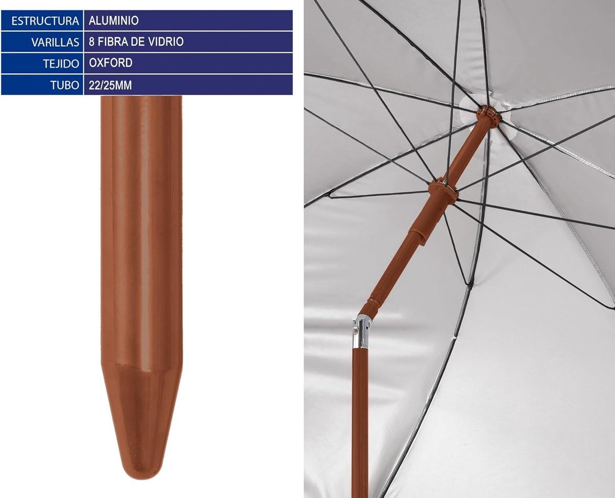 Strandparasol Ø 180 tot 240 cm van aluminium met franjes en SPF 50+ in Blauw 200 cm Boheems design
