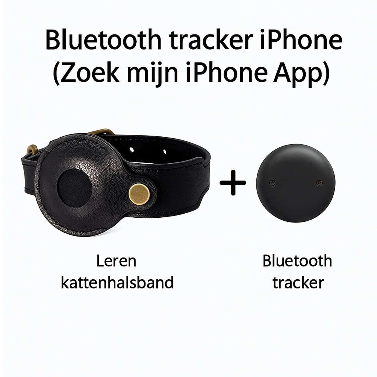 Leren Kattenhalsband met Bluetooth Tracker – Werkt met Zoek mijn iPhone App – Inclusief Tracker – AirTag Houder – Echt Zwart Leder – Vind Je Kat Altijd