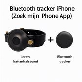 Leren Kattenhalsband met Bluetooth Tracker – Werkt met Zoek mijn iPhone App – Inclusief Tracker – AirTag Houder – Echt Zwart Leder – Vind Je Kat Altijd