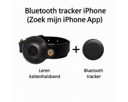 Collier pour chat Eren avec traceur Bluetooth – Compatible avec l'application Find My iPhone – Traceur inclus – Support AirTag – Cuir Zwart véritable – Retrouvez toujours votre chat