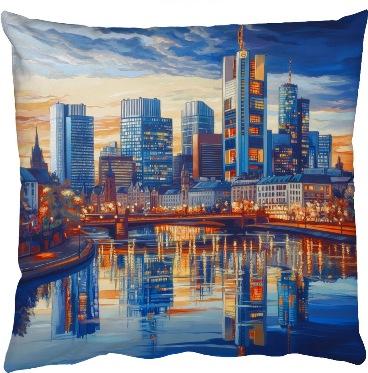 Sierkussens - Kussentjes Woonkamer - 45x45 cm - Zonsondergang Frankfurt - Stad - Skyline -