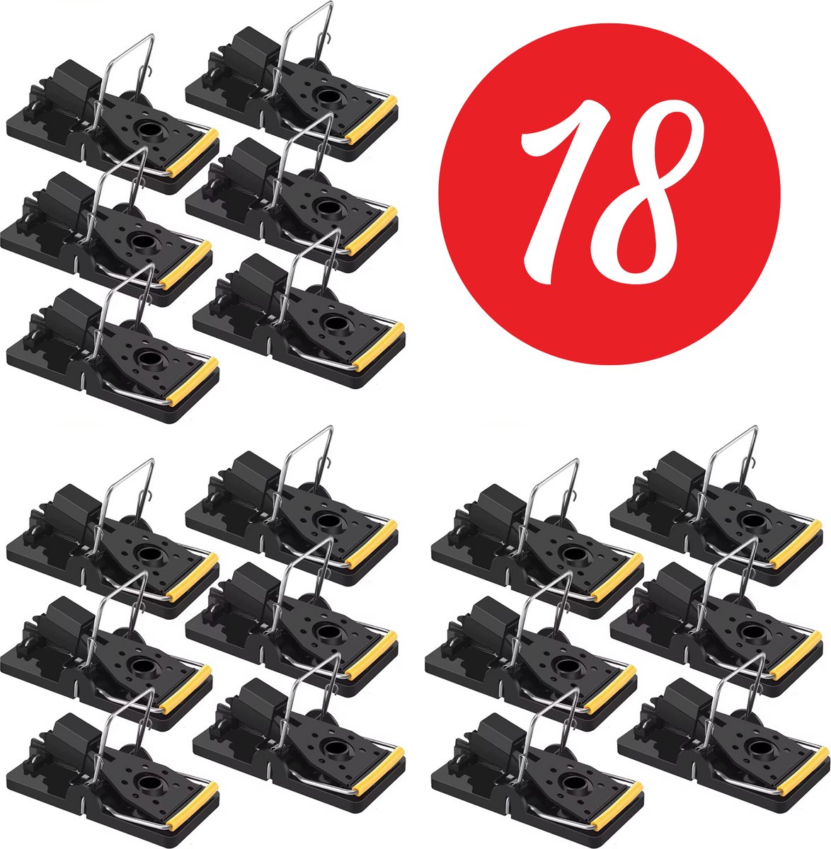 TSD goods Muizenval - 18 Stuks - Zwart met gele clip - Muizenvallen voor binnen en buiten - Muizenklem - Mouse Trap - Alternatief voor Muizengif