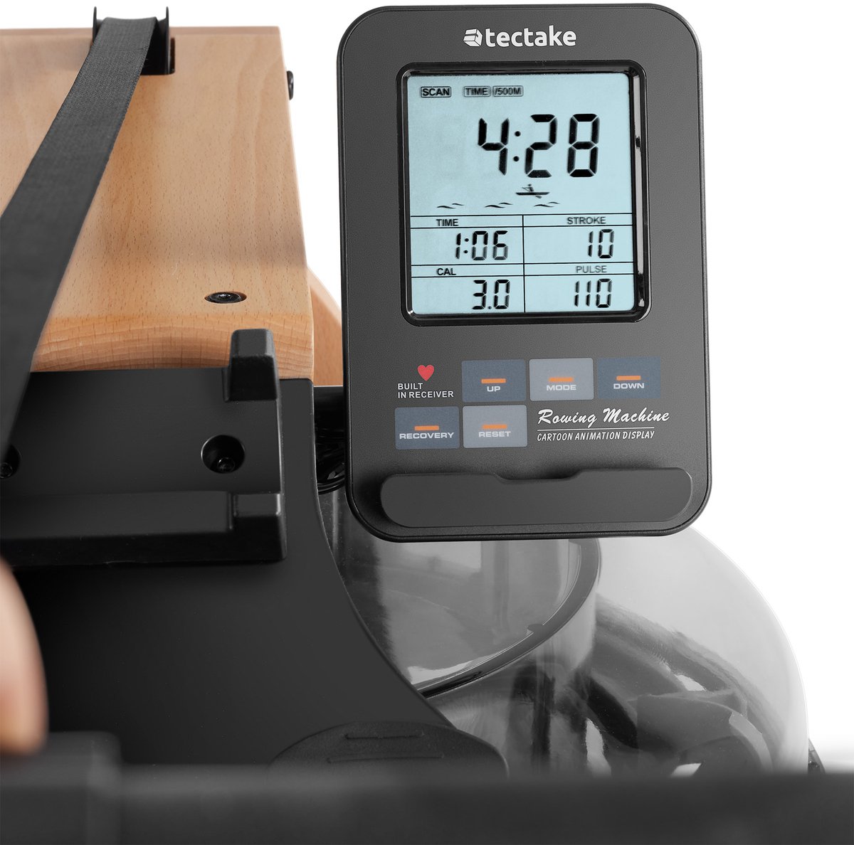 Afbeelding 3 van tectake® Houten Roeimachine - Opvouwbare Roeitrainer met 6 Weerstand Standen - Home Gym - Workout Roeiapparaat - Incl.Trainingscomputer - Bluetooth en Kinomap-app compatibel - Draagkracht tot 150kg