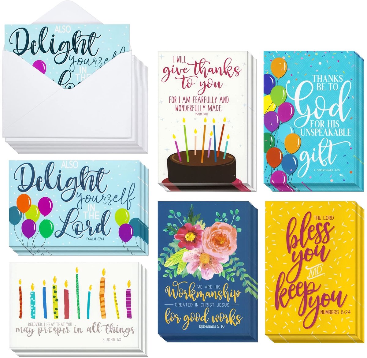 Christelijke verjaardagskaarten met enveloppen (4 x 6 In, 48 Pack)