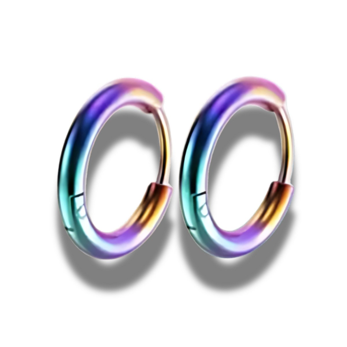 Oorringen - steel - staal - kleur rainbow regenboog - binnenmaat 16 mm buitenmaat 20 mm - klapsluiting - hypoallergeen
