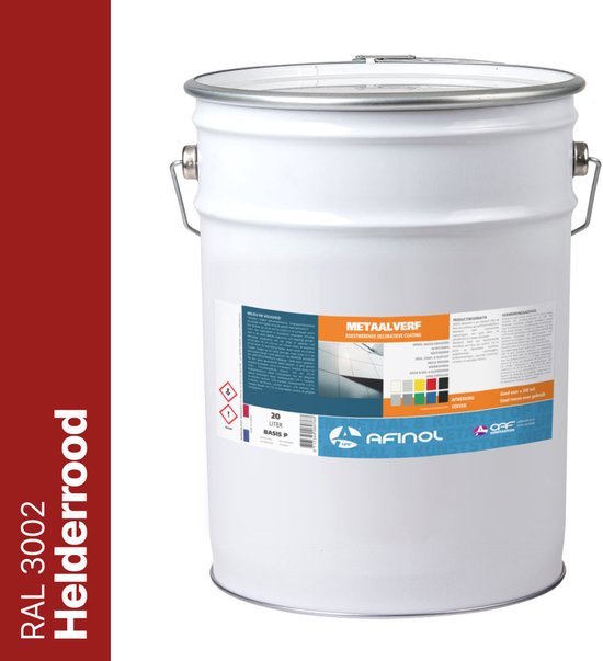 Blik metaalverf Helderrood RAL 3002, 20 liter.