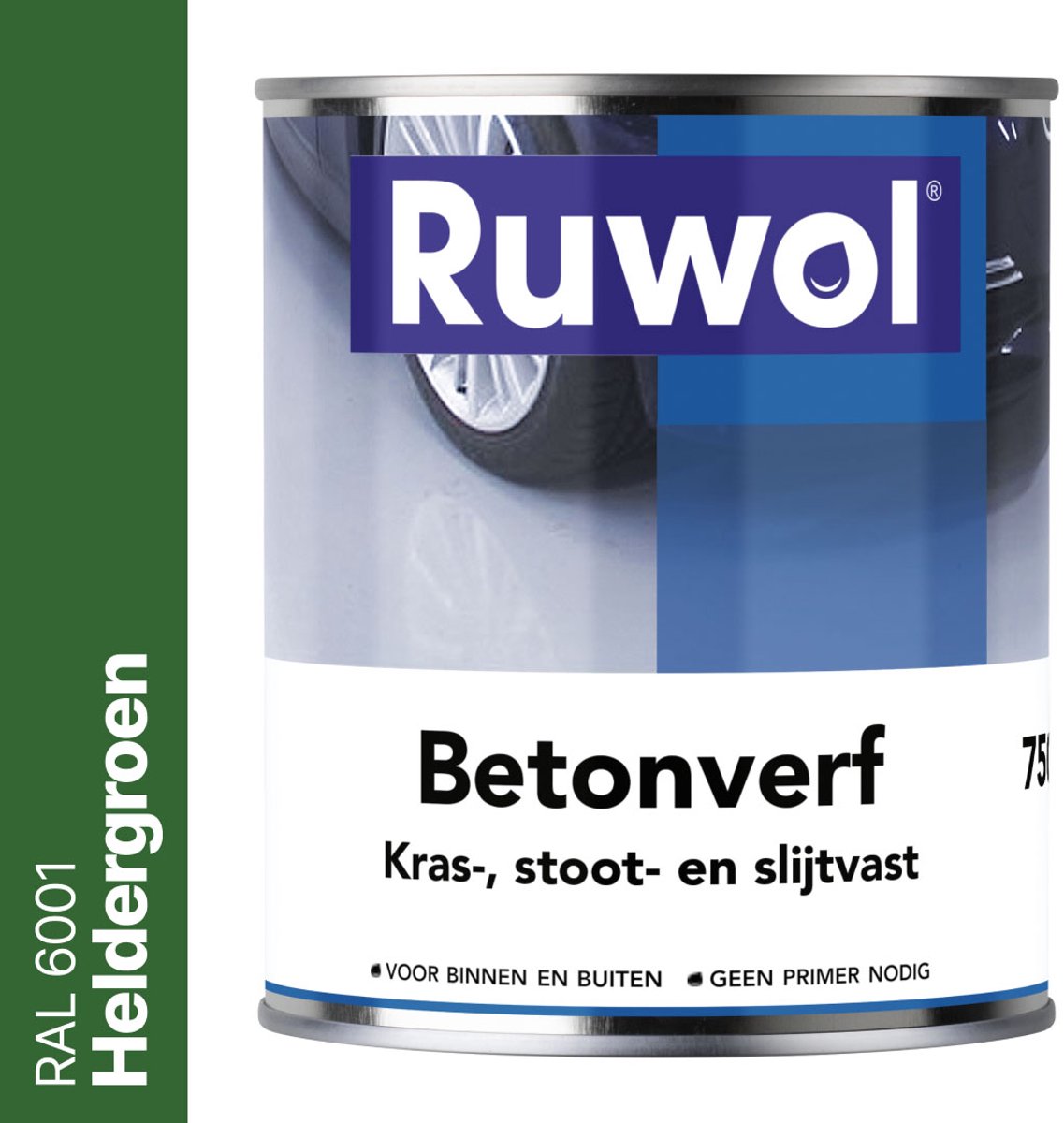 Ruwol Betonverf Heldergroen (RAL 6001) 750 ml - Voor binnen en buiten - Alle kleuren - Kras-, stoot- en slijtvaste verf voor beton en steen - Betonverf voor buiten