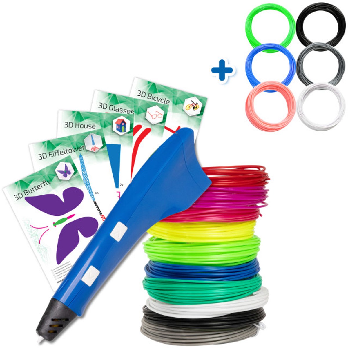 3D-Pen Starterspakket - Blauw - Combideal met Filament Pakket - 6 Kleuren