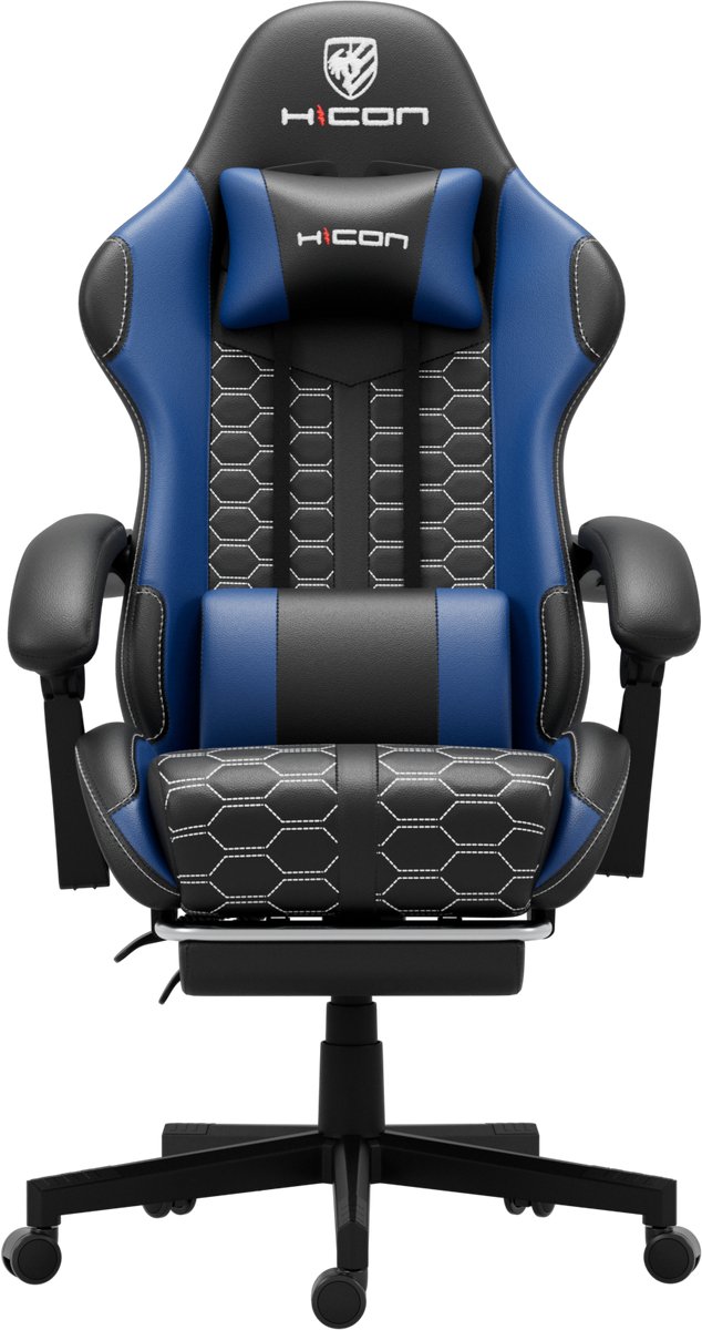Gamestoel - Gaming stoel - Game stoel - Gaming Chair - HICON® - Verstelbaar - Lambeth - Max Gewicht 150 kg - Zwart Blauw