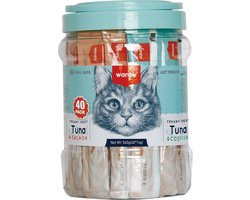 Wanpy - likbare snack - Tonijn & Zalm + Tonijn & Kabeljauw - Voordeelpack 40 stuks - Kattensnacks - Creamy Treat