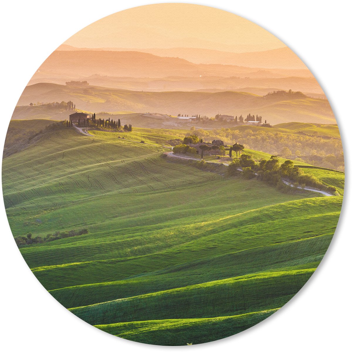 Muismat rond 50x50 cm - Mousepad Toscane - Landschap - Heuvels - Ronde muismatten