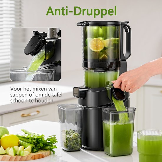 AMZCHEF Slowjuicer - 135MM Extra Grote Vulopening - 1800ml Sapcentrifuge voor Groenten en Fruit - Drievoudig Filtersysteem - Zwart van AMZCHEF — afbeelding 2
