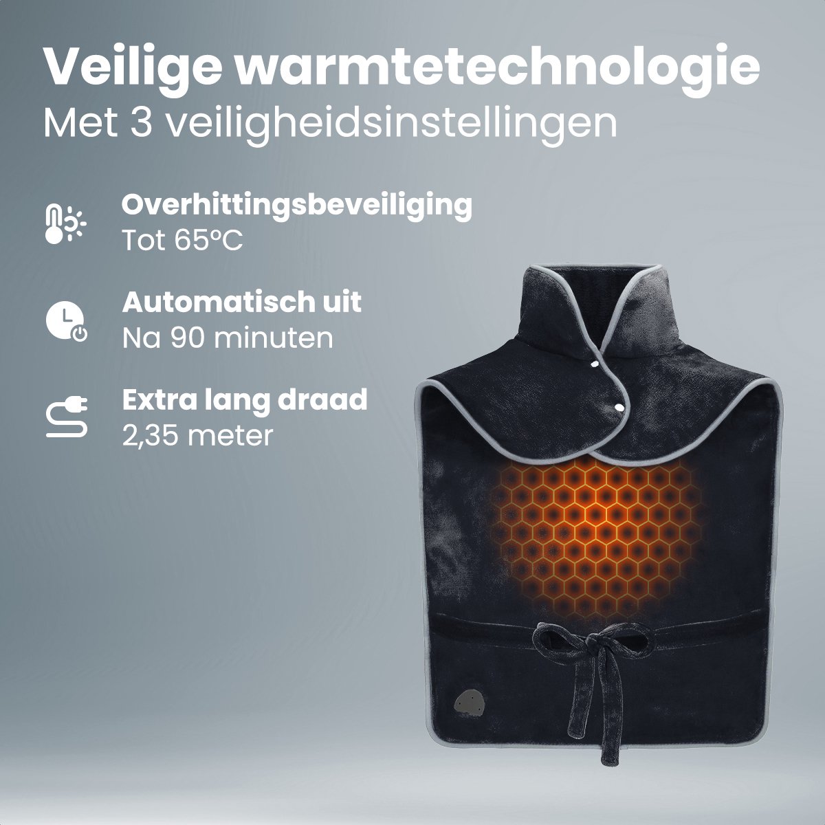 Auronic Warmtekussen - Elektrisch deken voor Nek, Schouders en Rug - Wasbaar - Energiezuinig - Verwarmingsdeken - Zwart – foto 4