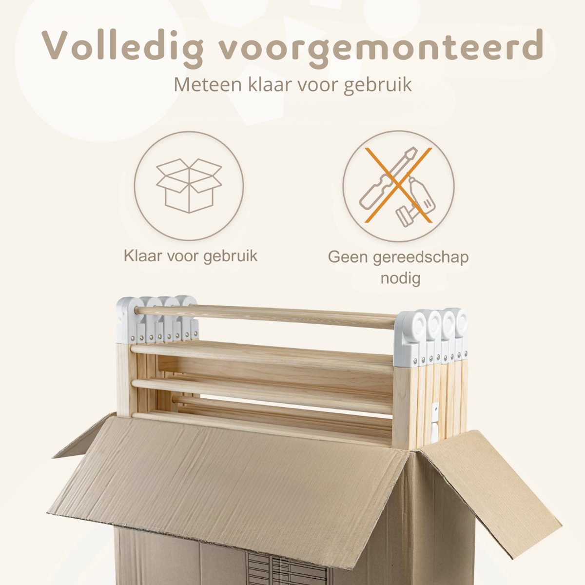 Yellies Grondbox - Babybox - Inklapbare Speelbox - Kinderbox - Playpen Baby - Voorgemonteerd - 130 x 130 x 65 cm - Incl. NL Handleiding - Naturel Hout – foto 5