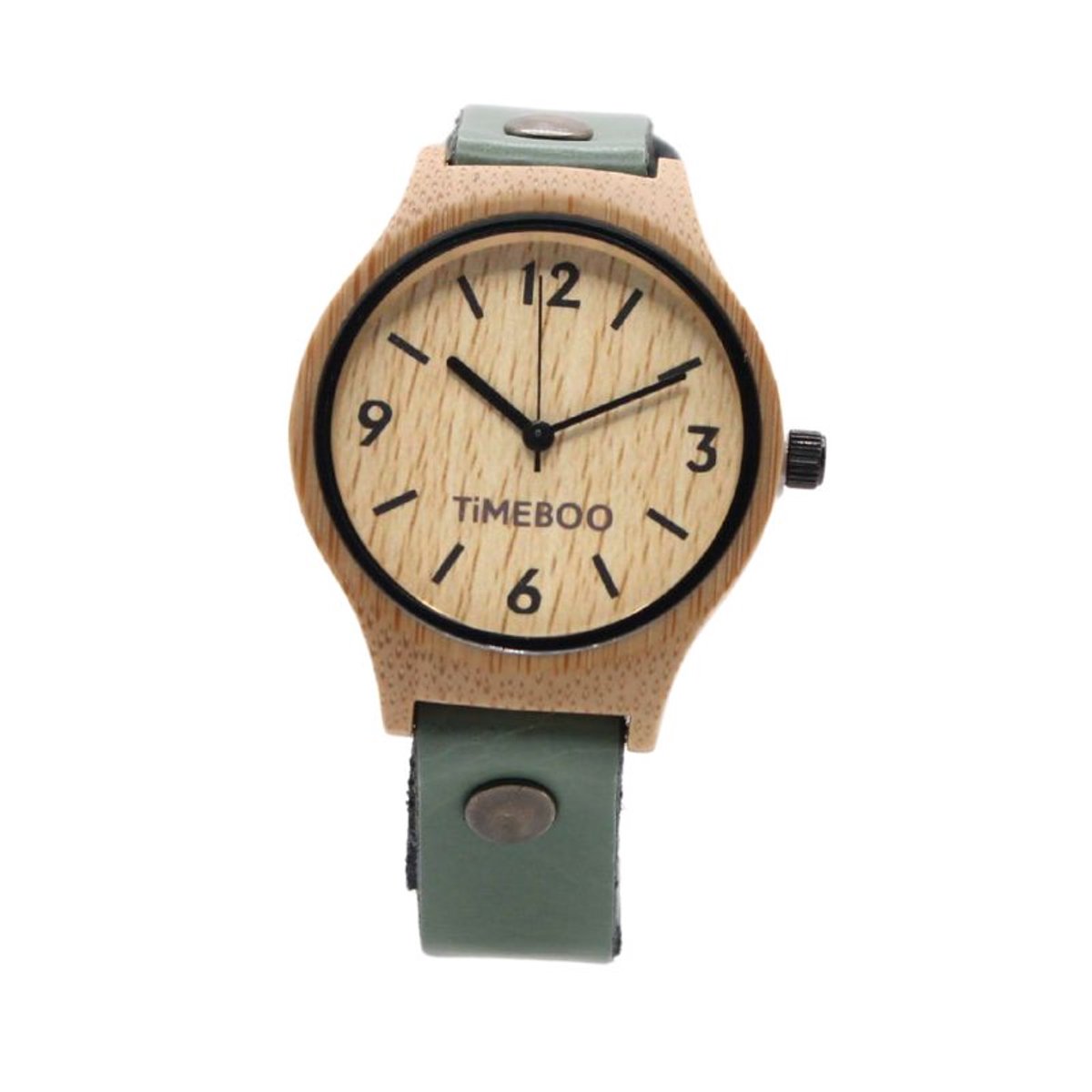 Timeboo horloge Twist | Bamboe houten horloge | dames - leer - Green - met cijfers