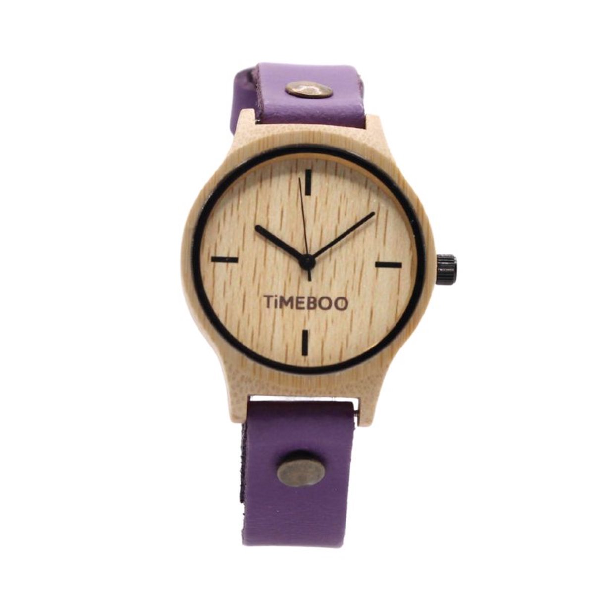 Timeboo horloge Twist | Bamboe houten horloge | dames - leer - Purple - zonder cijfers