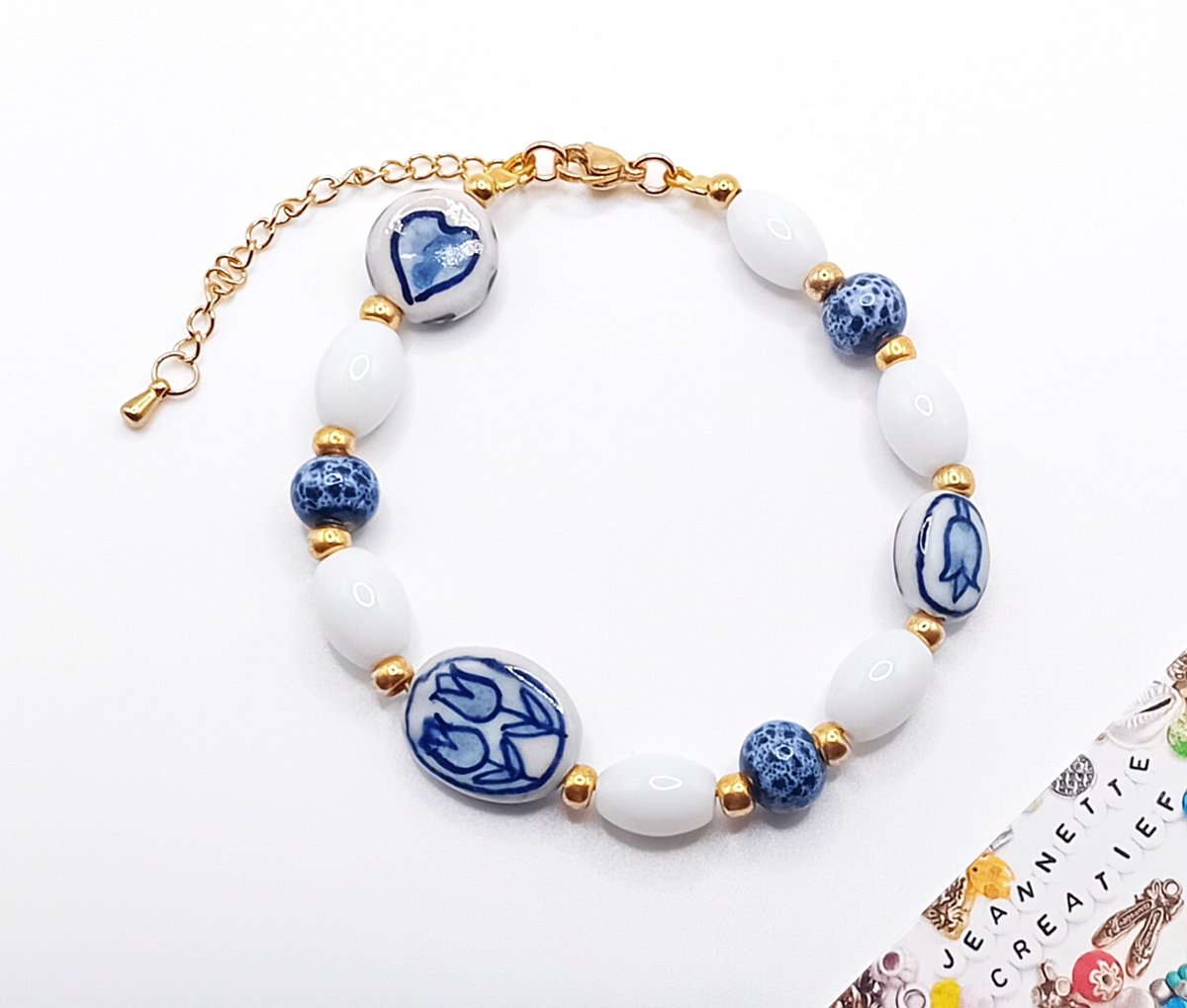 Jeannette-Creatief® - Holland - Delftsblauw - Dames Armband - Keramiek kralen - Souvenirs - Souvenir - Holland - Delftsblauwe Armband - Delftsblauwe Sieraden - Sieraden Delfts Blauw - Delfts Blauw