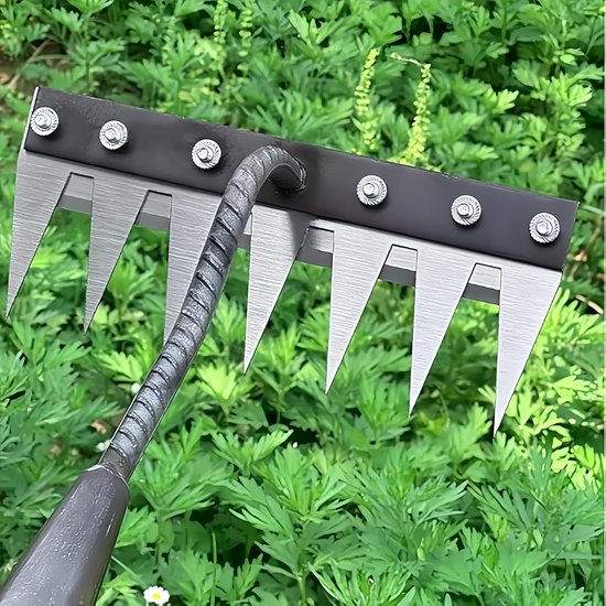 IJzeren onkruidhark, 2.0-versie tuinhark van ijzer, afneembare dubbelzijdige onkruidhark van koolstofstaal voor zwaar gebruik, handmatige onkruidverwijderaar voor gazon, erf, moestuin en boerderij (8 tanden) van Ulicore — afbeelding 2