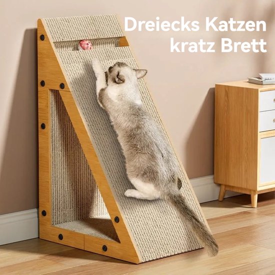 Krabton: Krabplank Voor Katten - Houten Krabbak Met Nagelvijlen Interactieve Klauwbeschermer Binnenkatten Speelgoed