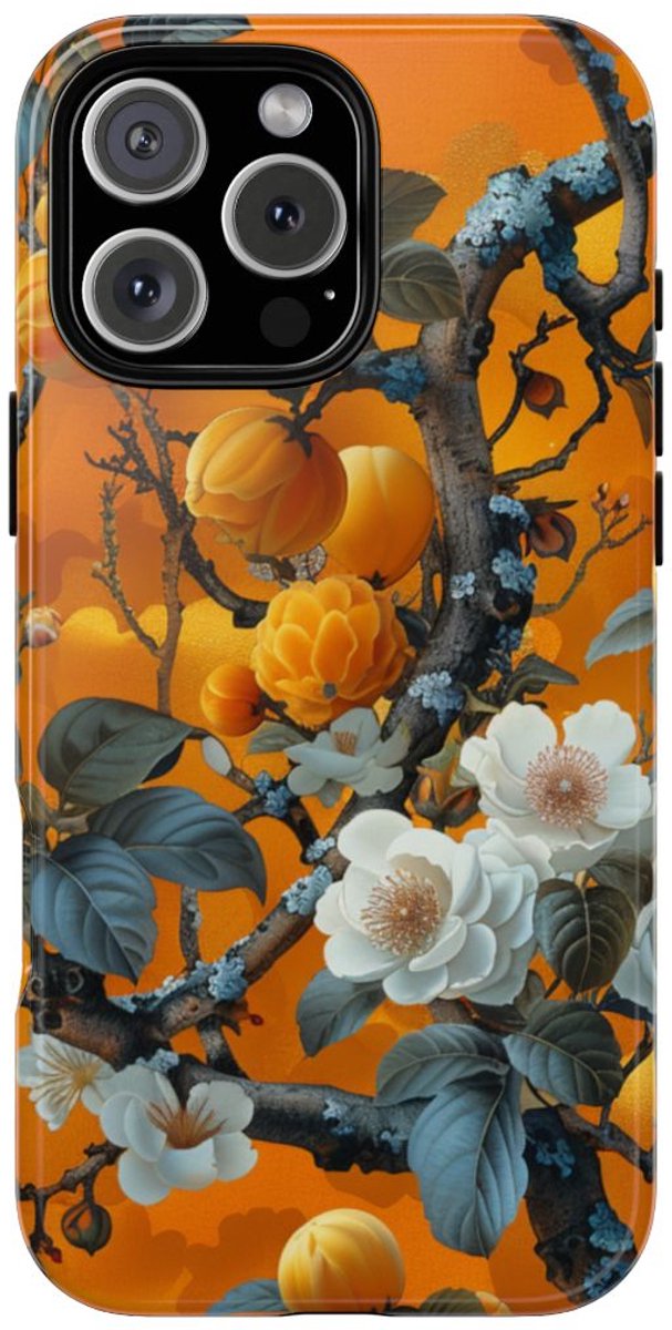 Vintage Botanisch Oranje Bloemenpatroon – Telefoonhoesje Geschikt voor iPhone 16 Pro Max