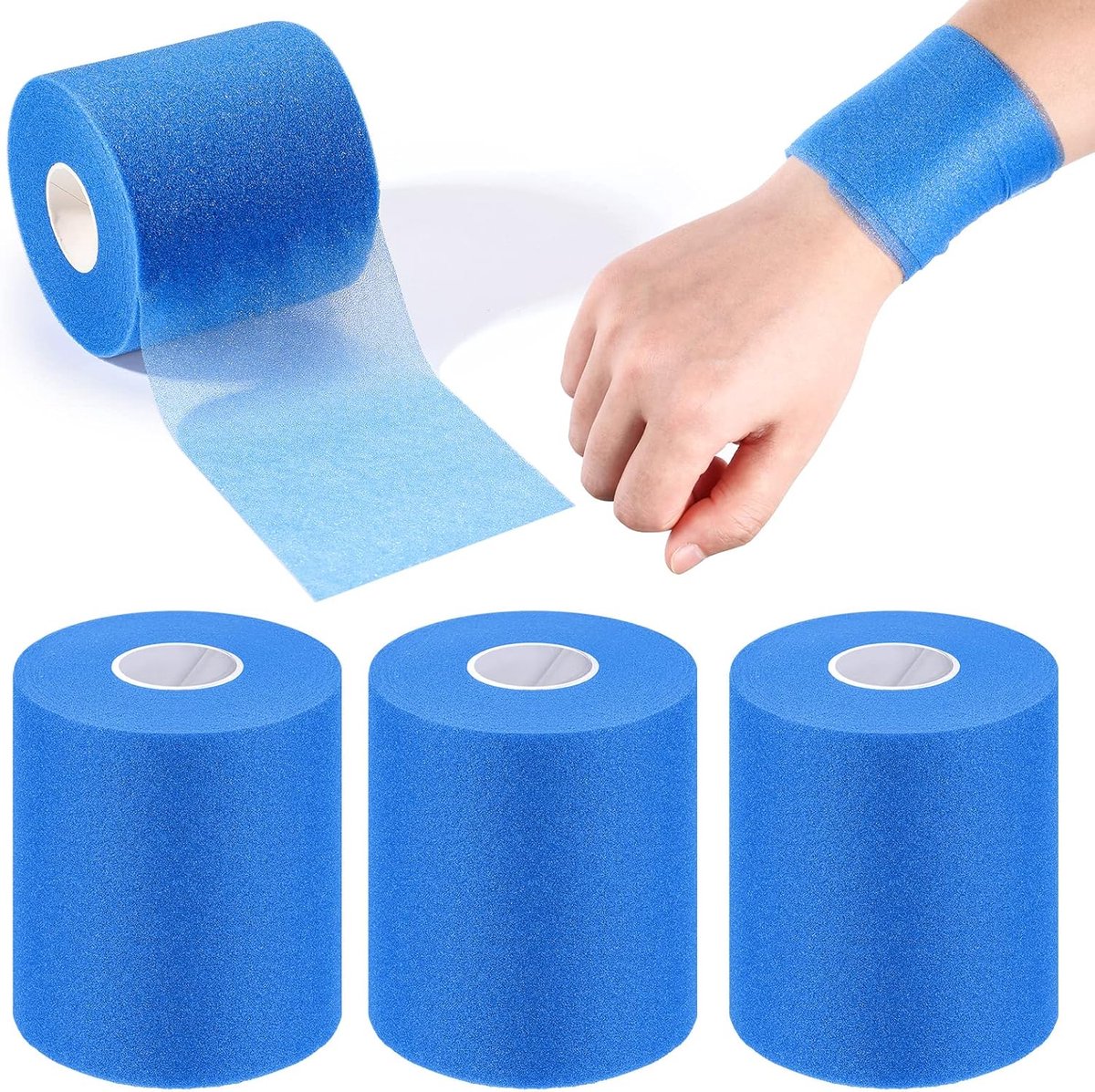 4 stuks Pre Wrap Athletic 120 Yards Prewrap hoofdbanden voor haar Foam Underwrap Sports Wrap haar Prewrap strip tapes voor enkels polsen sport foam tape, Underwrap tape - Voetbaltap (blauw) - Cyslmuk®