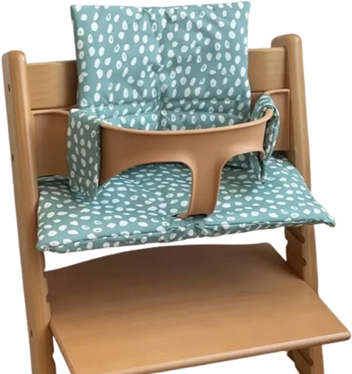 Stoelverkleiner groen gevlekt - kussenset groen gevlekt - stoelverkleiner voor stokke tripp trapp - kinderstoel verkleiner - stoel kussen