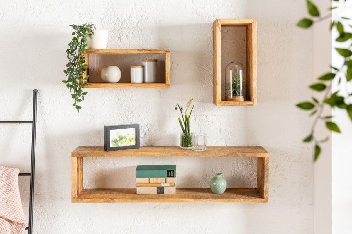 Stevige wandplank set van 3 HEMINGWAY 94cm gemaakt van mangohout - 41066