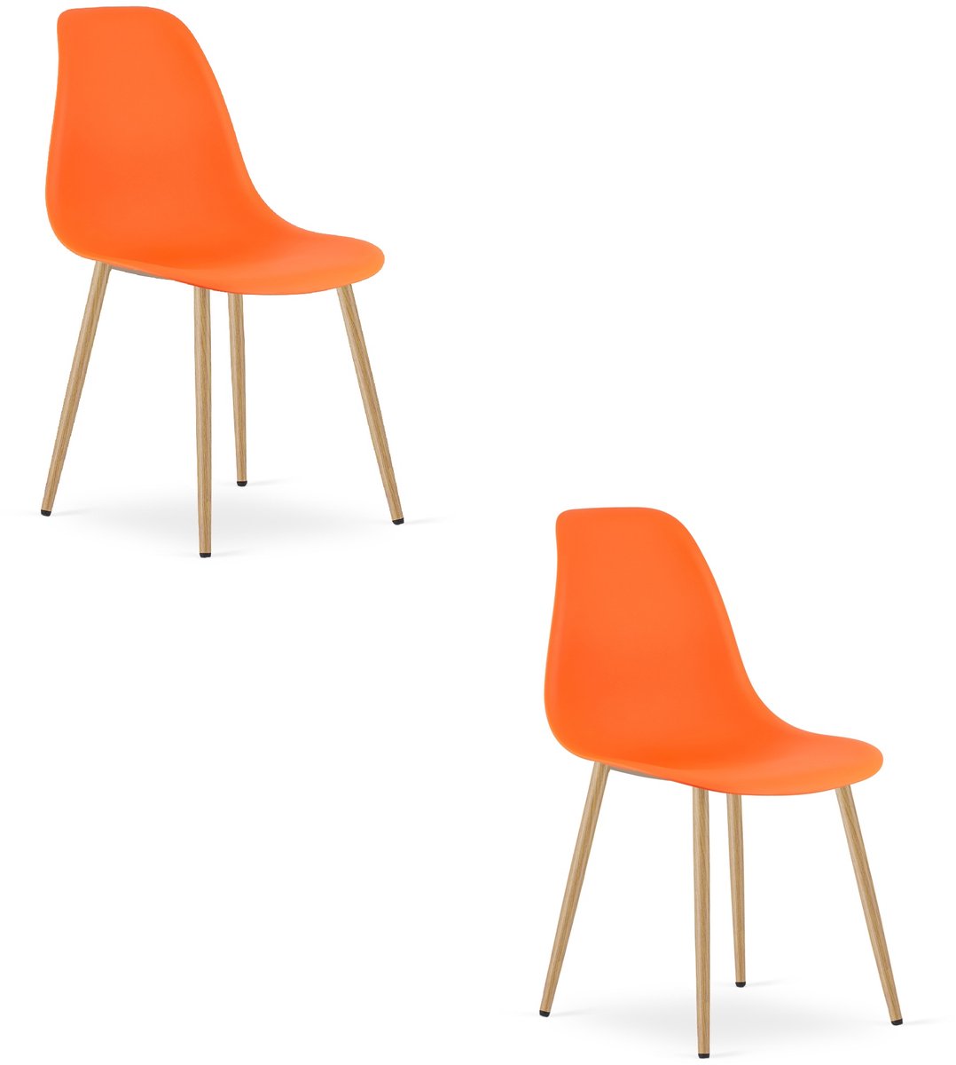 Set van 2 Stoelen WAT – Oranje, Houtlook Metalen Poten, Kunststof Zitting – Modern en Ergonomisch – Geschikt voor Eetkamer, Woonkamer, Keuken, Thuiswerkplek, Kantine en Wachtruimte – Eenvoudige Montage