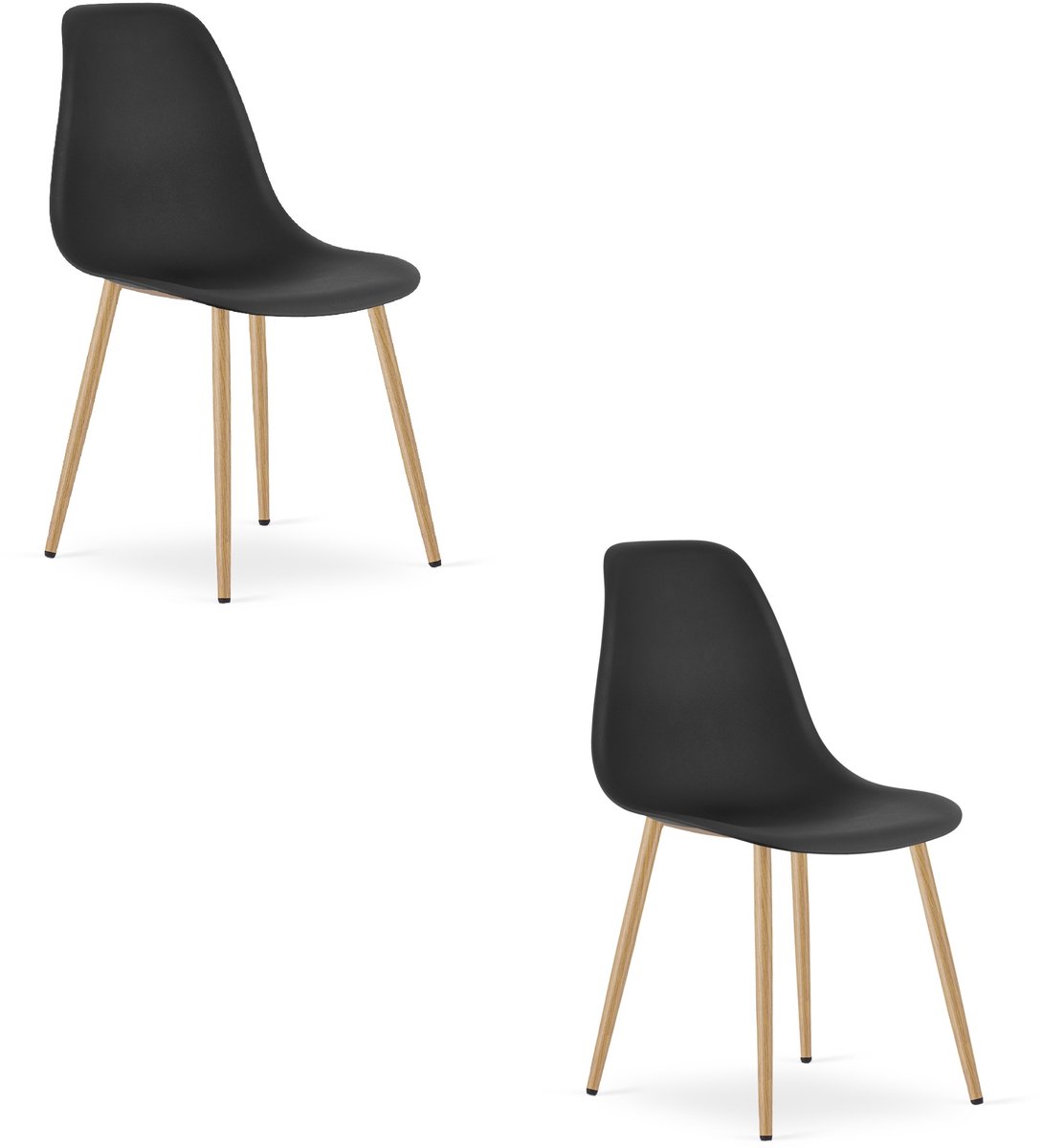 Set van 2 Stoelen WAT – Zwart, Houtlook Metalen Poten, Kunststof Zitting – Modern en Ergonomisch – Geschikt voor Eetkamer, Woonkamer, Keuken, Thuiswerkplek, Kantine en Wachtruimte – Eenvoudige Montage