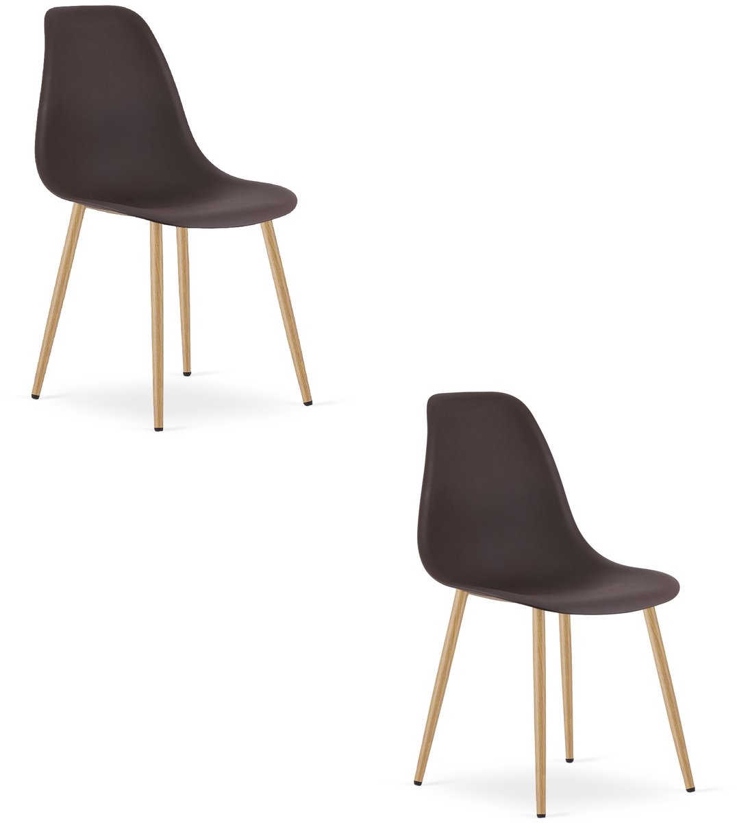 Set van 2 Stoelen WAT – Mokka, Houtlook Metalen Poten, Kunststof Zitting – Modern en Ergonomisch – Geschikt voor Eetkamer, Woonkamer, Keuken, Thuiswerkplek, Kantine en Wachtruimte – Eenvoudige Montage