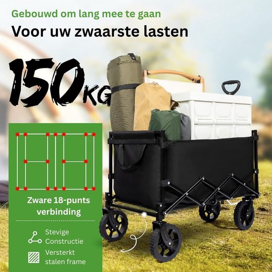 DailySupplies® Bolderkar Opvouwbaar Luchtbanden - Strandwagen - Bolderwagen - Zwart van DailySupplies — afbeelding 3