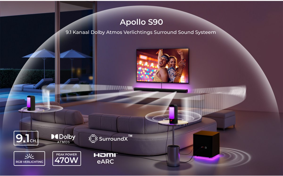 Afbeelding 2 van ULTIMEA Apollo S90 – 9.1 Soundbar met Dolby Atmos, RGB en Subwoofer – Soundbar voor TV – Zwart